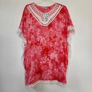 Surf Gear XL pink tie dye beach cover up top dress pockets